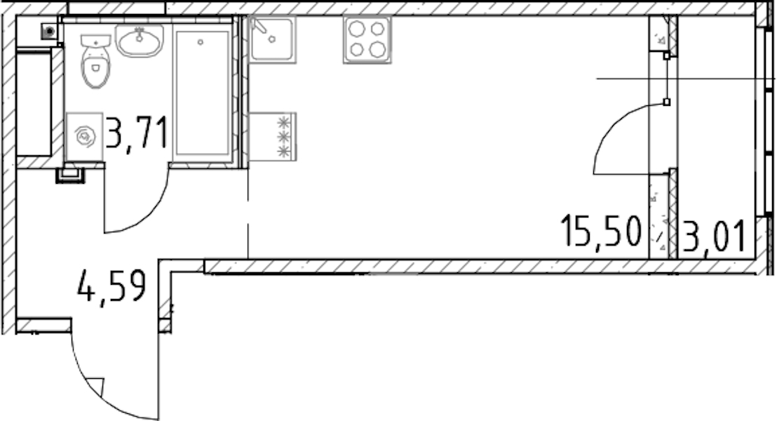 Квартира студия 23.8 м², 13/23 эт., ЖК «Город Первых»